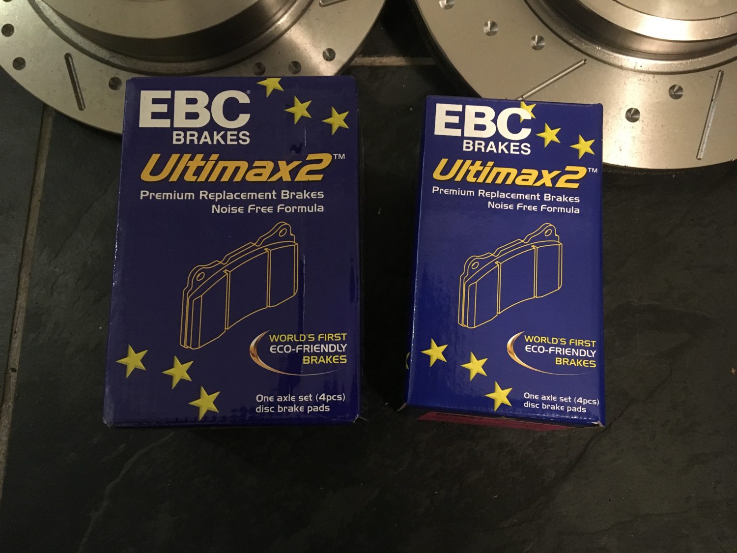 Mini R52 Convertible Cooper S Grooved Brake Discs & EBC UltiMAX Pads, Fnt + Rear
